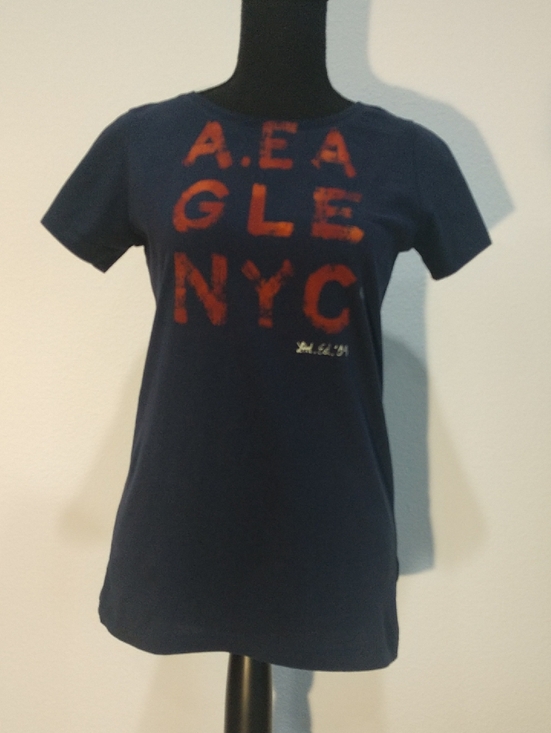 American Eagle Outfitters Tops - American Eagle Outfitters Navy Tee with Orange Graphic